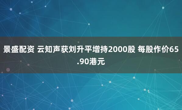 景盛配资 云知声获刘升平增持2000股 每股作价65.90港元
